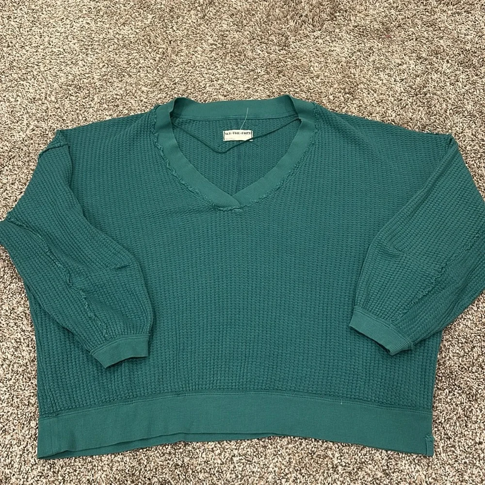 FREE PEOPLE We The Free Ricky Thermal V Neck Top in Green